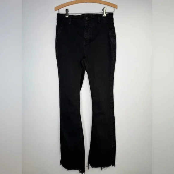 Free People We The Free Level Up Slit Slim Flare Jeans Black Size 29 - Picture 2 of 8